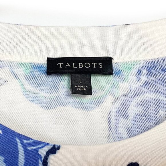 Talbots Womens Floral Knit Top Short Sleeve Preppy White Blue Green - Picture 3 of 9
